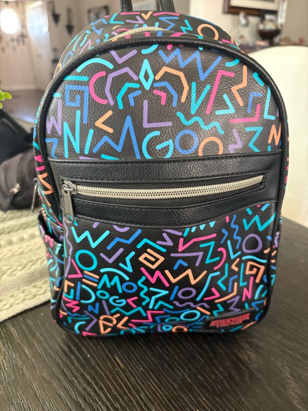 Stranger Things Funko Black Mini Backpack with Multicolor Geometric Print